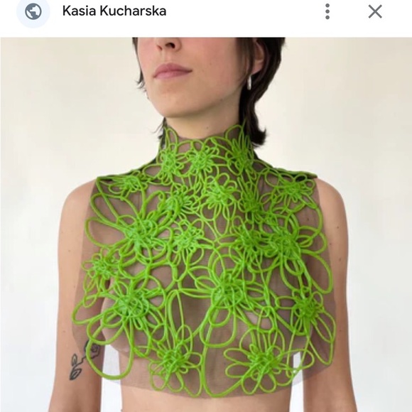 Kasia Kucharska floral flared pants (M) and big floral bib (S) color acid green - Picture 3 of 6